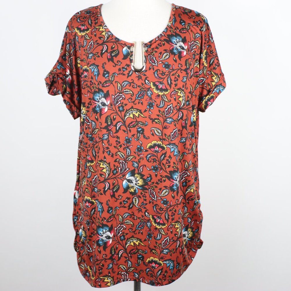 Madison & Hudson Womens 1X Paisley Ruched Side Blouse Top